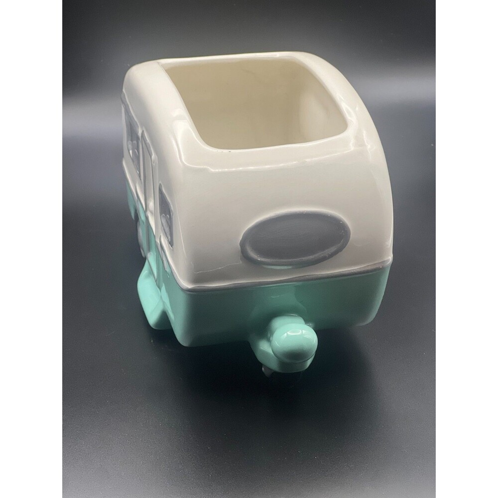 Retro Camper Planter RV Trailer, Teleflora Ceramic Vase Planter Turquoise - Picture 7 of 7